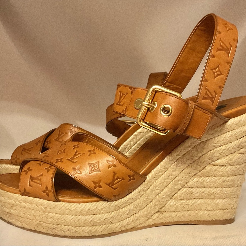 Louis Vuitton Brown Monogram Platform Sandals - Picture 2 of 6